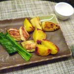 鉄板焼 銀杏 - インカの目覚め、米茄子、小松菜のソテー