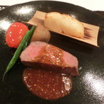 Kyuu Matsumoto Tei - カラスガレイの味噌漬け 黒毛和牛肉のステーキ