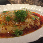 幸せ中国料理　ローズ上海 - 豆花魚。豆腐と鮮魚の発酵唐辛子蒸し。