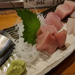 天史朗鮨 - 刺し身（コハダ、マグロ、金目鯛、ビンチョウ、ハタ、平目エンガワ）　お盆で市場が休みです