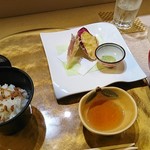 彩懐石 わらび高砂 - じゃこ飯、アナゴお吸い物、香の物