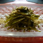 京料理 かじ - きゅうりとセロリと蒸しアワビの肝酢和え