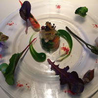 キュイエット - オードブル　地場野菜とハマグリのテリーヌ　菜の花ソースと伊予柑クリーム
