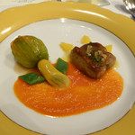 モナリザ - 花ズッキーニの天使のエビづめとフォアグラのポワレ