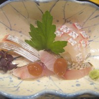 懐石料理 はし本 - 向付（シマアジ、タイ、イサキ）