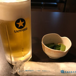 居酒屋かもん - フレッシュ枝豆390円と生ビール130円