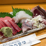 光寿司 - 2017.8 刺し盛り（本鮪、天然すずき、淡路の釣りアジ、天然かんぱち、根性がつお）