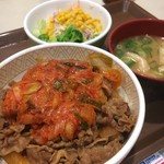 すき家 - 牛丼並＋ネギキムチ サラダセット 620円
            ネギキムチが思いの外量多いしうまい。