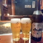 もんじゃ de BAR - 瓶ビールで乾杯です～＼(^^)／