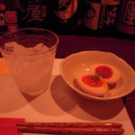 JAH - 越乃景虎　梅酒　かすみ酒とつきだしの味玉