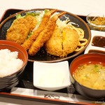 ひ～こ。 - 2017年7月　選べる定食トリプル（ヒレカツ、えびふらい、とろ玉メンチ）【1080円】