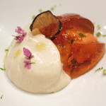 焼き茄子のムースリーヌ　水茄子のタルタルと北海道産生ウニ添え　島根県産匹見山葵とスダチのラペ