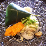 青草窠 - 「渡り蟹の飯蒸し」と、「穴子の笹寿司」