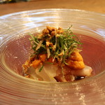 齋華 - クエ、雲丹 クラゲの前菜