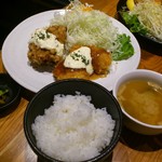 Karaage Shokudou Goichi - ハーフ&ハーフ定食(チキン南蛮とチキンカツの甘酢タルタル)です。(2017年8月)