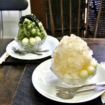 Okashi Dokoro Temmei Dou - 自家製　くずきり和風蜜かき氷　梅＆抹茶（白玉付き）
