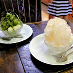Okashi Dokoro Temmei Dou - 自家製　くずきり和風蜜かき氷　梅＆抹茶（白玉付き）
