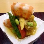 銀座 小十 - 車海老と夏野菜の和え物