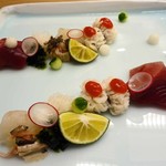 銀座 小十 - お造り（鱧，鰹，おこぜ）