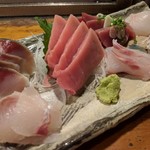 天史朗鮨 - 刺し身（〆ゴマ鯖、白鯛、マグロ中トロ、ハタ、カツオ、平目、タコ）