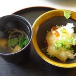 イルマーレ - 鯛の漬け丼（御飯が少し硬くなっていたのが残念。出る数が多いので仕方ないのでしょう。スープをかけて茶漬けにしたら美味しかった。）