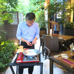 恵比寿 箸庵 - テラスで作りますよ〜♬