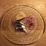 スガハラ - 岩手 帆立 + 岩手 〆鯖 + 大分 伊佐木