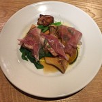 スガハラ - ブルターニュ産 乳飲み仔牛 + 生ハム + 蔓紫 + あわび茸 + 南瓜