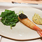 SUGALABO - 牡細切ジャガイモで巻いた丹海老フライ、キャビア乗せ