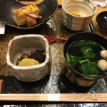 日本橋 伊勢定 本店 - 香の物、卵焼き、甘味、吸物