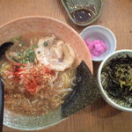 麺や 新のすけ - Aｾｯﾄ　赤ﾈｷﾞ　醤油ﾗｰﾒﾝ＆ﾐﾆ高菜丼　780円