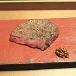 日本料理 きた川 - 強肴　近江牛ざぶとん　チリマスタード　自家製リンゴ酢