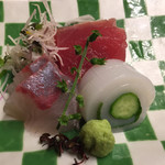 夕食…お造り(鮪、勘八、するめ烏賊)