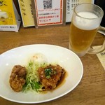 元住吉鶏唐揚専賣店 - ビールセット、醤油味と油淋鶏唐揚げ