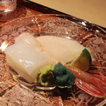 富小路 やま岸 - お造り 長崎の剣先イカ まな鰹、氷見の牡丹海老