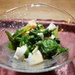 潭亭 - こういかの燻製、わさび菜