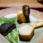 潭亭 - みぬだる、かじきの昆布巻き、八重山蒲鉾、素揚げした田芋