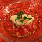 D'ORO - スイカとトマトのガスパチョ ホタテと甘えびのタルタル添え