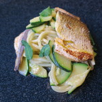 D'ORO HATSUDAI - 鮎コンフィ 山椒粉を練りこんだ自家製パスタ