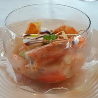 リストランテ・アルコ - 前菜②　天使の海老・モッツァレラチーズ
                　　　　佐土原茄子のカプレーゼ
