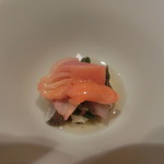 宗像産の赤貝と長崎産のカマスと水前寺菜