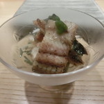 鮨 巳之七 -  鹿児島産鰻の朝倉産青唐辛子に佐賀わたりカニ、ジュンサイ和え