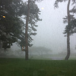 日本料理 からまつ - 店の窓から見える霧に包まれた風景