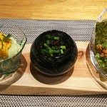 DINING 花 - 本日の前菜３種～樹齢300年のヒノキの香りと共に～