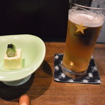 大納言本家 - ビール＆お通し（玉子豆腐）
