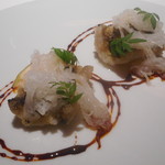 レフェルヴェソンス - 鱧の炭火焼きと無花果、大根、山椒と白味噌、赤ワイン酢の煮詰め