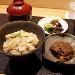 おにく 花柳 - 松茸ご飯、牛時雨煮