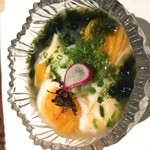 Raw seaweed of raw yuba and soft-boiled egg