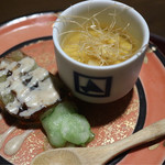 高砂茶寮 - とうもろこし豆腐 鰻と焼き茄子のテリーヌ
