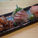 久原 - 【2011.10】刺身3点盛り（蛍烏賊、ハタ、金目鯛）